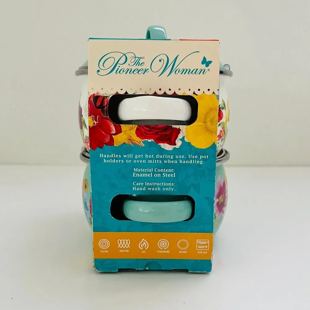THE PIONEER WOMAN Breezy Blossom Enamel on Steel 1.05 Qt. Mini Dutch Ovens, 2 Pk